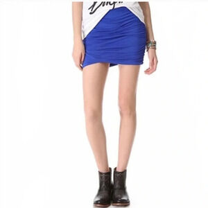 Free People Ruched‎ Mini Skirt Royal Blue Bodycon Scalloped tulip hem small